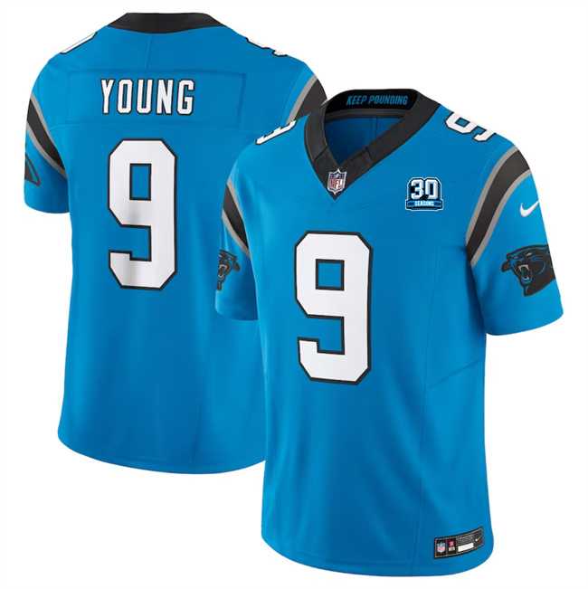 Men & Women & Youth Carolina Panthers #9 Bryce Young Blue 2024 30th Anniversary Patch F.U.S.E. Vapor Limited Stitched Football Jersey->carolina panthers->NFL Jersey